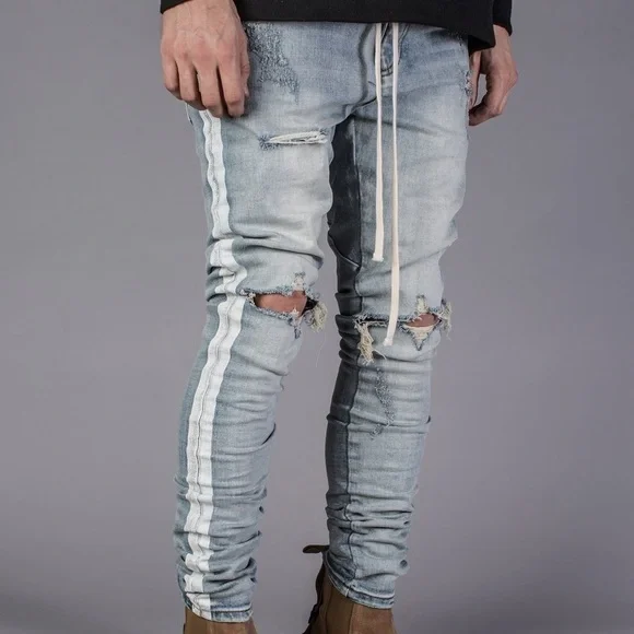 Kollar Distressed Stripe Denim Skinny Jean size 28